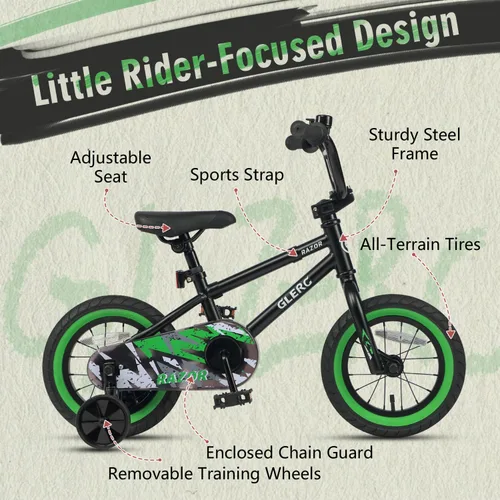 Miniatura 2 de Glerc Bicicleta para niños de 1 a 8 años, bicicleta para niños de 12 a 16 pulgadas, estilo BMX, con ruedas de entrenamiento, bicicleta para niños