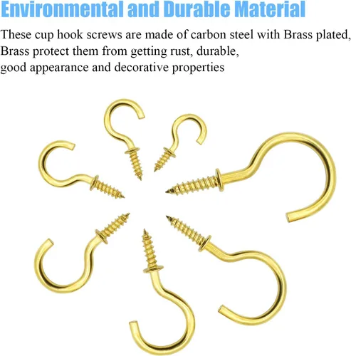 Miniatura 4 de DYWISHKEY Kit de ganchos de tornillo para tazas, 136 unidades, 7 tamaños, ganchos de rosca chapados en latón para el hogar, la oficina y el lugar