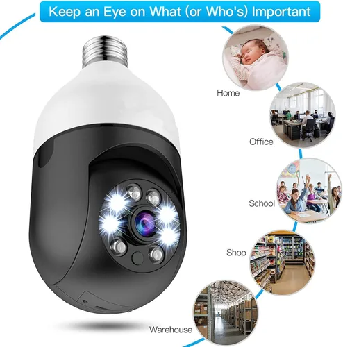 Miniatura 7 de Cámara de bombilla, cámaras de seguridad para el hogar 5G, cámara PTZ WiFi con conector de bombilla E27, audio bidireccional