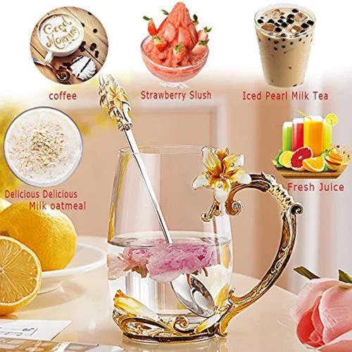 Miniatura 4 de Taza de té, Regalos para el Día de la Madre, Tazas de café, Taza de té de vidrio con flor de lirio, Ideas únicas personalizadas para regalos