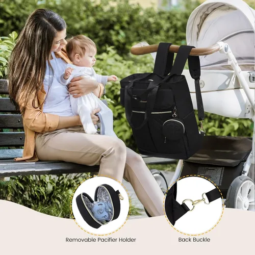 Miniatura 5 de LOVEVOOK Mochila para pañales con bolsillos aislados, bolsa de bebé para niñas y niños con cambiador, bolsa de pañales grande con funda para Negro