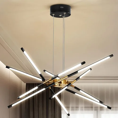 Miniatura 11 de Candelabro negro moderno, Candelabro Sputnik de 10 luces regulable enchufable, lámpara colgante de techo con instalación empotrada, lámpara colgante