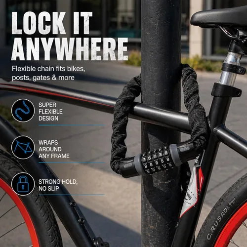 Miniatura 4 de Revas - Cerradura de bicicleta resistente con combinación de 5 dígitos antirrobo Cerradura de seguridad resistente a la intemperie y a los cortes