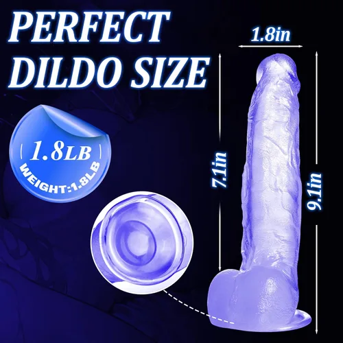 Miniatura 5 de Consolador morado grande de 9 pulgadas, consolador suave y grueso con fuerte ventosa para jugar con manos libres, juguetes para adultos para punto G