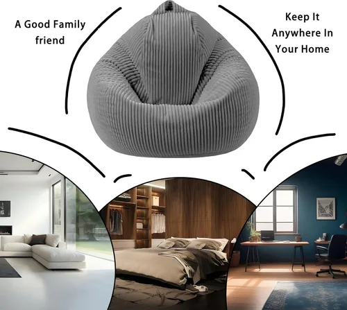 Miniatura 4 de ENBAOHUI Sillas puff con espuma viscoelástica para niños, adolescentes y niños pequeños, sillón de piel sintética con asa, gris