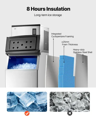 Miniatura 4 de VEVOR Máquina comercial para hacer hielo, máquina de hacer hielo de 1000 libras/24 horas con contenedor de almacenamiento de acero inoxidable de 500