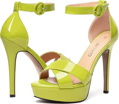 Miniatura 139 de MODENCOCO Sandalias de boda con correa de tobillo sexy para mujer, con plataforma y puntera abierta, tacón de aguja y tacón alto, zapatos de vestir