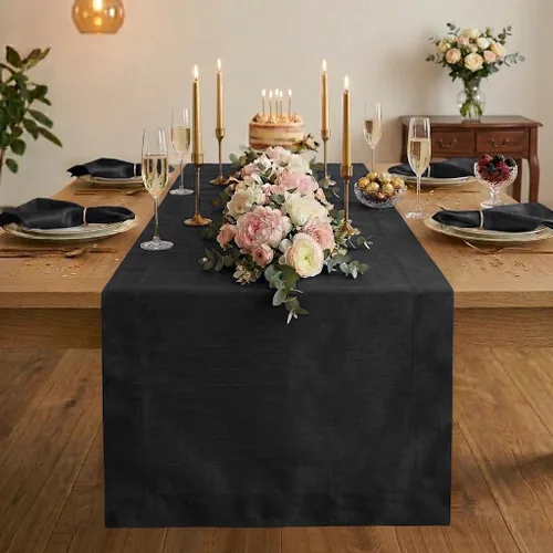 Miniatura 26 de Luxe Shine™ by D'Moksha - Camino de mesa negro de 36 pulgadas, elegante camino de mesa de seda, lavable a máquina, 14 x 36 pulgadas para tocador