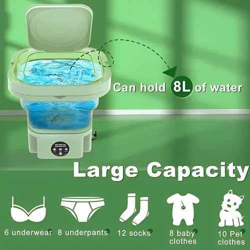 Miniatura 3 de Lavadora portátil, mini lavadora, 8L, limpieza profunda de ropa interior, ropa de bebé o artículos pequeños, perfecta para camping, apartamentos