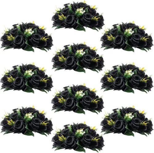 Miniatura 34 de Centros de mesa de flores para mesas de boda: decoraciones de mesa de Halloween, bolas de flores negras, centros de mesa para compromiso, ceremonia