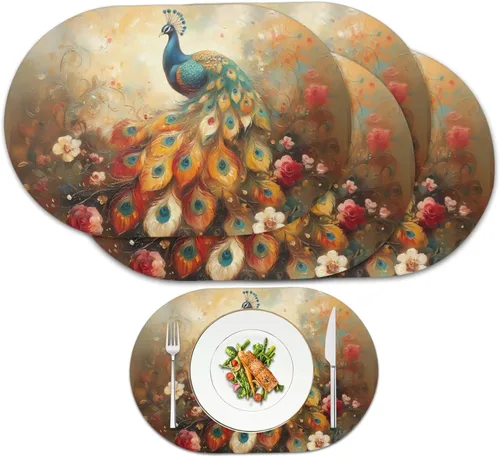 Miniatura 39 de Blue Flower Dining Table Mats Set of 2 Hummingbird Heat Resistant Placemats Washable and Wipeable Non Slip Place Mat, Waterproof Modern Dining Table