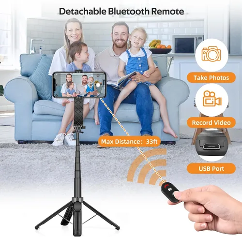 Miniatura 3 de UTEBIT Trípode para selfie stick con luz, soporte de trípode portátil de 40 pulgadas con control remoto inalámbrico, tornillo de 1/4 pulgadas
