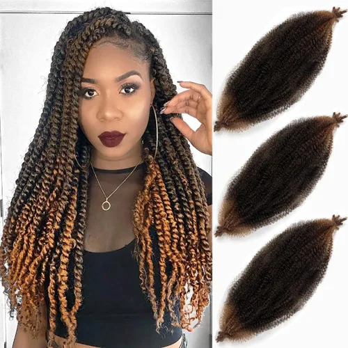 Miniatura 37 de Cabello afro trenzado elástico de 24 pulgadas 3 paquetes Cabello afro trenzado elástico Cabello afro para trenzado en crochet (24 pulgadas