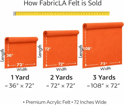 Miniatura 4 de FabricLA - Tela de fieltro acrílico Material suave, no rígido 72 pulgadas de ancho, 1.6 mm de grosor Fieltro por yarda para manualidades