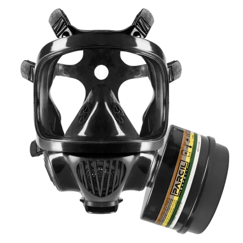 Parcil Distribution CS-100 Máscara de Gas Militar - Clase 3 - Máscaras de Respirador para Supervivencia, Nuclear y Química - Arnés de 6 Puntos y