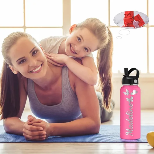 Miniatura 6 de Botella de agua personalizada para niños, botellas aisladas personalizadas de 24 onzas, botella de agua con nombre grabado personalizado