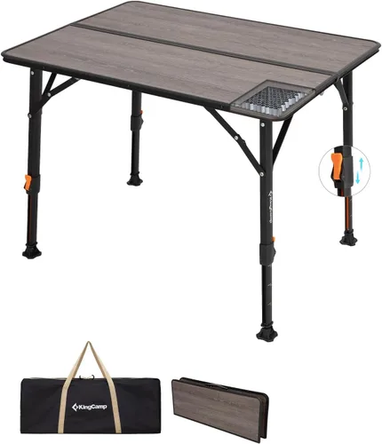 Miniatura 11 de KingCamp Mesa plegable de bambú, 4 pliegues, altura ajustable, portátil, para exteriores, ligera y compacta, con marco de aluminio para caravana
