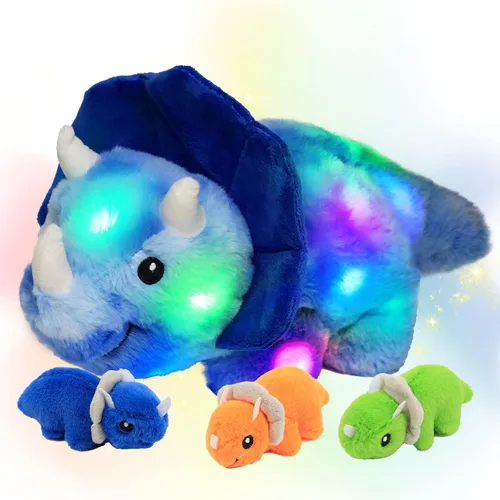 Miniatura 19 de Hopearl Conejo de peluche LED con luces, juguete de peluche con mamá y 3 bebés en su barriga, nana animada, calmante para mamá, niños pequeños