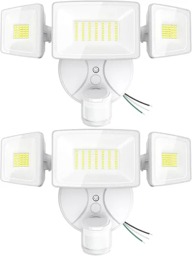 Onforu Paquete de 2 luces LED de 75 W con sensor de movimiento para exteriores, iluminación exterior de atardecer al amanecer de 7000 lm, luz de