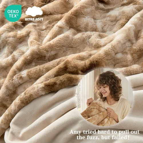 Miniatura 3 de Krifey Manta de piel sintética de gran tamaño, súper suave y acogedora, manta mullida de lujo para cama, felpa para mujeres, color beige mármol, 60