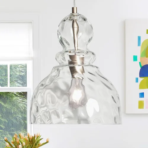 Lámpara colgante de níquel cepillado para isla de cocina de cristal martillado, lámpara colgante de isla de 10 pulgadas, modernas luces colgantes de