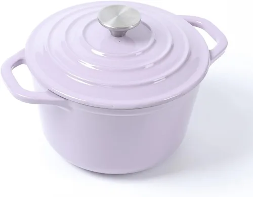 HAWOK Horno holandés de hierro fundido esmaltado de 1.5 cuartos de galón, diámetro 6.3 pulgadas con tapa, morado