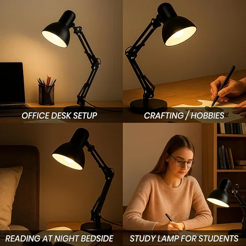 Miniatura 5 de Lámpara de escritorio de metal con abrazadera, brazo oscilante, lámparas de escritorio ajustables de arquitecto para oficina en casa, luces