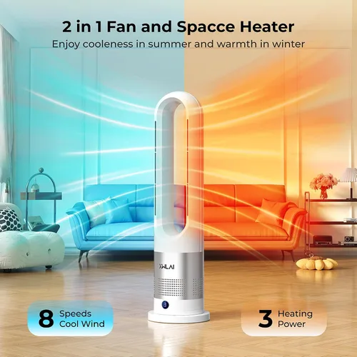 Miniatura 2 de Combo de calentador y ventilador sin aspas, calentador de 26 pulgadas y ventilador enfriador con control remoto, protección contra