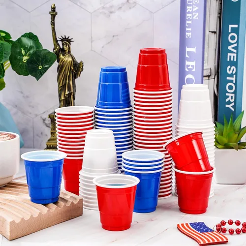 Miniatura 3 de Whaline 150 vasos de chupito de plástico patrióticos de 2 onzas para el 4 de julio, desechables, pequeños, rojo, blanco, azul, para fiesta de 250
