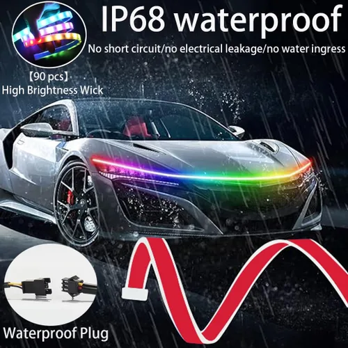Miniatura 4 de Tira de luz LED para capó de automóvil, tira de luz diurna LED de 59 pulgadas, tira de luces LED flexibles para automóvil, luces de señal de giro