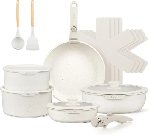 KOCH SYSTEME CS Juego de 17 ollas y sartenes, juego de utensilios de cocina antiadherentes, mango desmontable, juegos de utensilios de cocina de