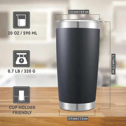 Miniatura 3 de Vasos Térmicos de 20 onzas de acero inoxidable a granel con tapa, doble pared aislada al vacío, taza de café de 20 onzas con recubrimiento en polvo