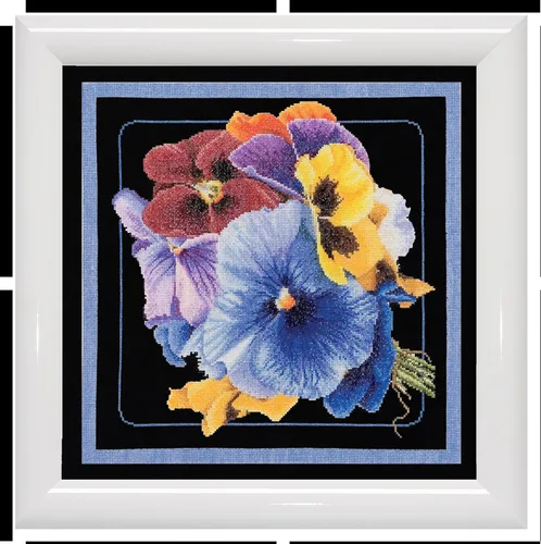 Thea Gouverneur - Kit de punto de cruz, diseño de Pensamientos, color negro, 18 unidades, 13.4 x 13.4 in, kit de manualidades para adultos, kit de
