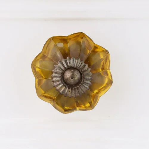 Miniatura 23 de Indian Shelf Paquete de 6 manijas de cristal vintage con flores de caléndula ámbar y diseño elegante para cajones