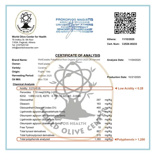 Miniatura 4 de WellEatable Robust +1,200 mg/kg rico en polifenoles Olio Italiano, 2024/25 cosecha temprana orgánico extra virgen aceite de oliva de Italia, probado