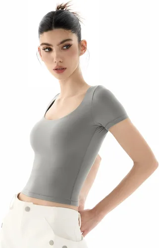 Miniatura 3 de PUMIEY Camiseta de manga corta con cuello redondo para mujer, ajustada, sexy, colección Smoke Cloud