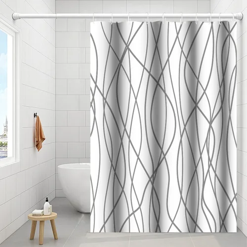 Miniatura 16 de Cortina de ducha pequeña a rayas gris claro degradado para baño, 36 x 72 pulgadas, juego de cortina de ducha geométrica para cabina de RV