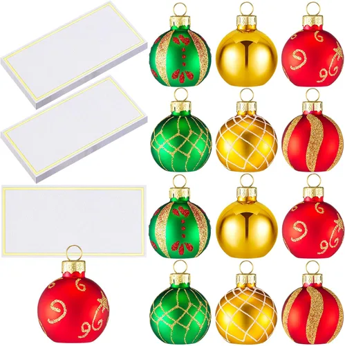 Nitial Portadores de Tarjetas de Lugar de Adorno Navideño con Tarjetas de Nombre de Vidrio Rojo Verde Dorado Portadores de Números de Mesa Portador