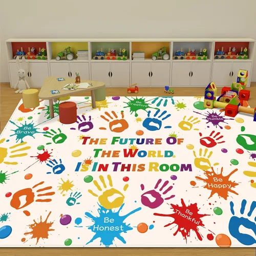 Miniatura 10 de Alfombra colorida para niños, alfombra lavable para niños, alfombras de área de huellas de manos para dormitorio de niños, alfombra de juego