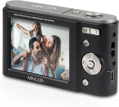 Miniatura 4 de Minolta MND20 Cámara digital Quad HD de 44 MP / 2.7K (negro) + tarjeta de memoria de 32 GB + trípode flexible de 12 pulgadas + cartera de tarjetas