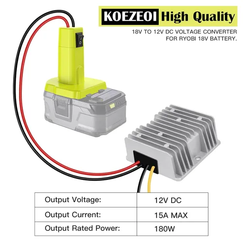 Miniatura 5 de Convertidor de reducción de 18V a 12V Adaptador para batería Ryobi 18V Convertidor de voltaje DC Regulador de voltaje 15A MAX 180W Convertidor Buck
