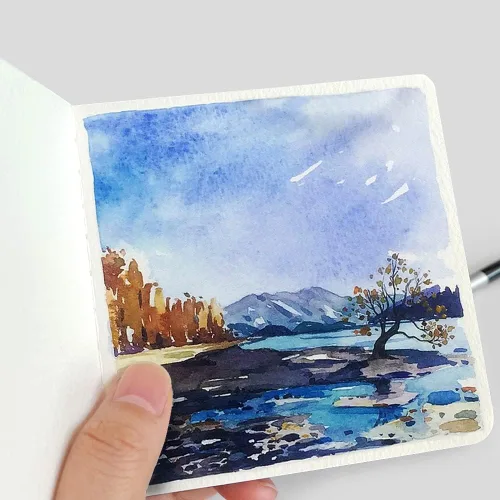 Miniatura 4 de Cuaderno de bocetos de acuarela, 3.9 x 3.9 pulgadas, portátil, cuadrado, mini cuaderno de acuarela, 62 páginas, papeles de dibujo texturizados