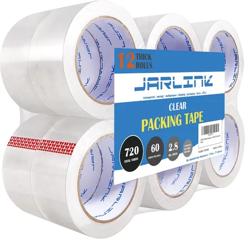 Miniatura 7 de JARLINK - Cinta de embalaje transparente y resistente para envíos, embalajes, mudanzas y sellados; más fuerte y gruesa; cada rollo mide 2,8 mm