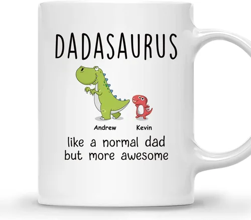 Miniatura 10 de Gossby DADASAURUS - Taza de café personalizada para papá, regalo personalizado para papá de un niño, hija, hijo, esposa con nombres, divertido día 2