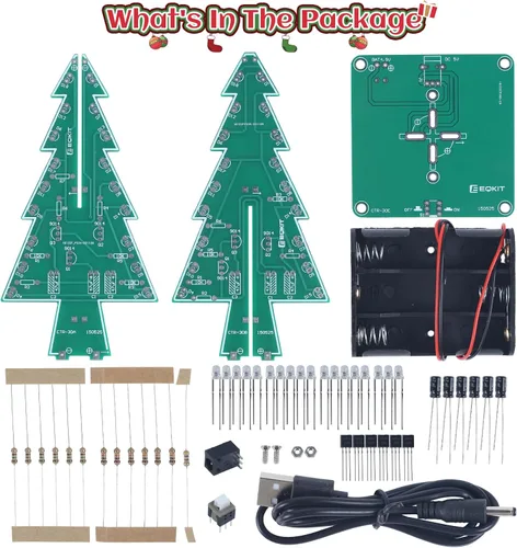 Miniatura 2 de Icstation - Kit para montar árbol de Navidad, 3D, con luces LED de 7 colores intermitentes para práctica de soldadura eléctrica.