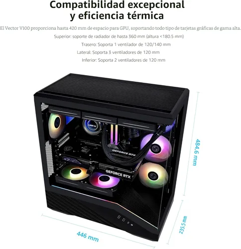 Miniatura 3 de Lian Li V100 ATX Carcasa de PC de Torre Media, 4 x 120mm Ventiladores ARGB PWM Preinstalados, Tira LED RGB, Plataforma de Visualización con Vidrio
