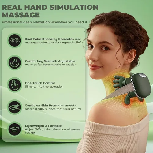 Miniatura 2 de Masajeador de hombros y cuello con calor, masaje biónico 4D de cuello calentado con dedos simula un verdadero masaje de palma para aliviar el dolor
