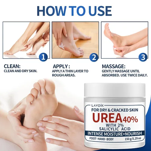 Miniatura 7 de Crema de urea 40% con ácido salicílico al 2%, hidratante de máxima fuerza para piel seca y agrietada en pies, manos, talones, codos y rodillas, 5.29
