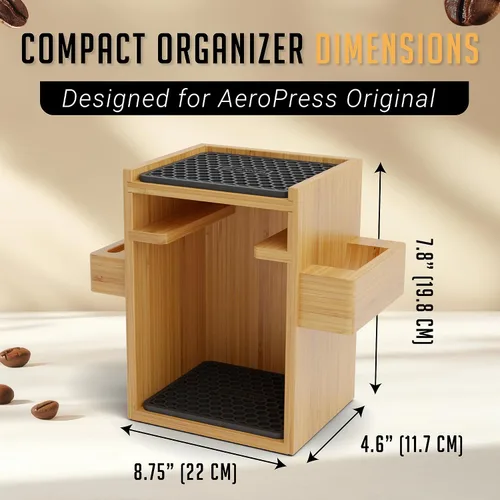 Miniatura 3 de HEXNUB Soporte organizador compacto AeroPress, organizador de café de bambú para cafetera AeroPress, accesorios, filtros, tazas, incluye