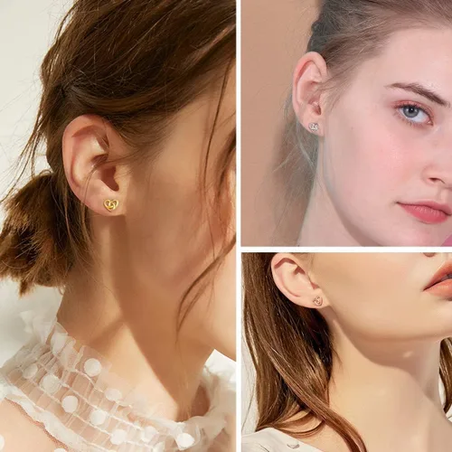 Miniatura 9 de ChicSilver Aretes de nudo celta hipoalergénicos de plata de ley 925 con forma de corazónnudo triangular, joyería celta para mujer, plataorooro rosa